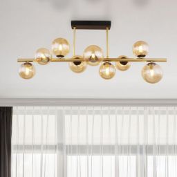 Globo Lighting Riha lampa podsufitowa 9x3,5W czarny mat/złoty mat/szkło bursztynowe 56135-9D