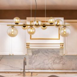 Globo Lighting Riha lampa wisząca 9x3,5W LED czarny mat/mosiądz mat/szkło bursztynowe 56135-9H