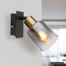Globo Lighting Hollys kinkiet 1x40W czarny mat/złoty/przydymiony 54310-1