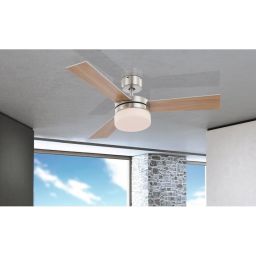 Globo Lighting Alana lampowentylator podsufitowy 2x40 W biała-chrom-drewno 0333