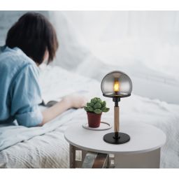 Globo Lighting Haku lampa stołowa 1x40 W czarna-przydymiona-drewno 21954S