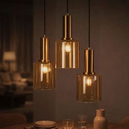 Kaja Aigo lampa wisząca 3x15 W czarna-patyna-bursztynowa K-5878