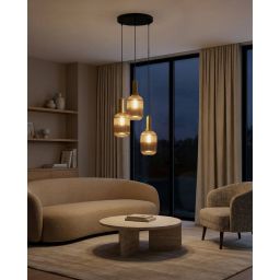 Kaja Hiro lampa wisząca 3x15 W czarna-patyna-bursztynowa K-5887