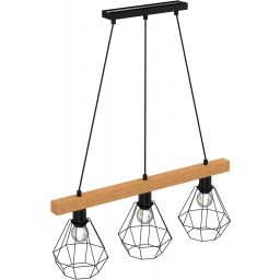 Luminex Vastra lampa wisząca 3x60W czarny/drewno 4103