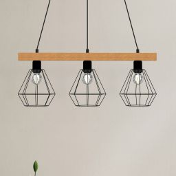 Luminex Vastra lampa wisząca 3x60W czarny/drewno 4103