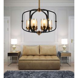 Lumina Deco Bonton W6 lampa wisząca 6x40W czarny/mosiądz/szkło przezroczyste LDP1221-6BK+MD