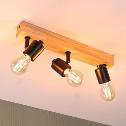 Paulmann Arvid lampa podsufitowa 3x20W czarna/drewno 66772