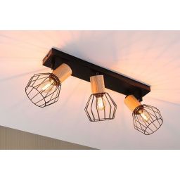 Paulmann Lanka lampa podsufitowa 3x20W czarna/drewno 66768