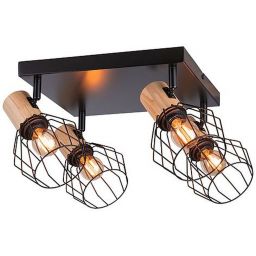 Paulmann Lanka lampa podsufitowa 4x20W czarna/drewno 66769