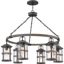 Quintiesse Lakehouse lampa wisząca zewnętrzna 6x60 W jasne drewno, postarzany cynk QN-LAKEHOUSE6-P-DZ