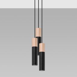 Sollux Lighting Pablo lampa wisząca 3x40W czarny/drewno naturalne SL.1014