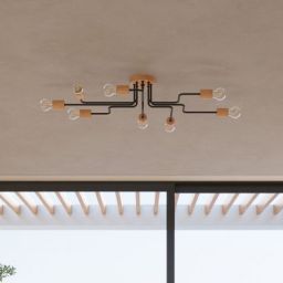 Sollux Lighting Timbo lampa podsufitowa 8x15 W czarna-drewno SL.1671