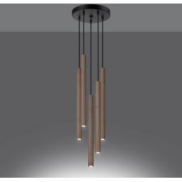 Sollux Lighting Pastelo lampa wisząca 5x8 W czarna-drewno SL.1270