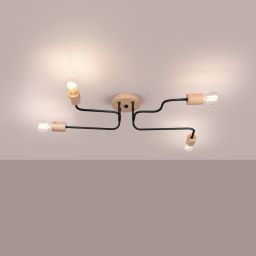 Sollux Lighting Timbo lampa podsufitowa 4x15 W czarna-drewno SL.1669