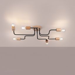 Sollux Lighting Timbo lampa podsufitowa 6x15 W czarna/drewno SL.1670
