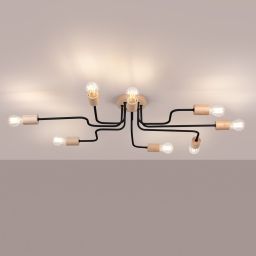 Sollux Lighting Timbo lampa podsufitowa 8x15 W czarna-drewno SL.1671