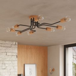 Sollux Lighting Timbo lampa podsufitowa 8x15 W czarna-drewno SL.1671
