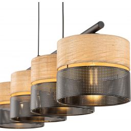 TK Lighting Nicol lampa wisząca 4x15W czarny/drewno 4802