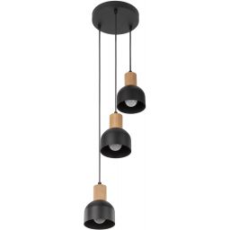 TK Lighting Cairo lampa wisząca 3x15W czarny/drewno 4895
