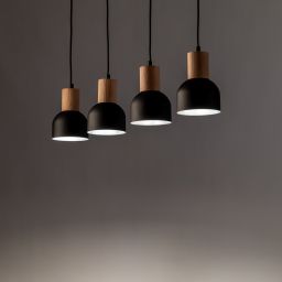 TK Lighting Cairo lampa wisząca 4x15W czarny/drewno 4896