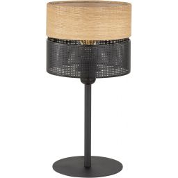TK Lighting Nicol lampa stołowa 1x15W czarny/drewno 5124