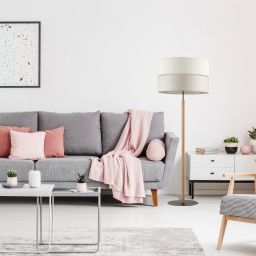 TK Lighting Eco lampa stojąca 1x15W szary/beżowy/drewno 5597