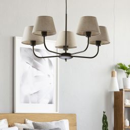 TK Lighting Chicago lampa wisząca 5x15W czarny/len naturalny 3989