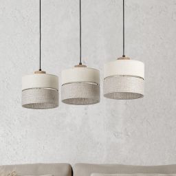 TK Lighting Eco lampa wisząca 3x15W szary/beżowy/drewno 5771