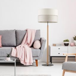 TK Lighting Eco lampa stojąca 1x15W szary/beżowy/drewno 5597