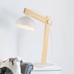 TK Lighting Oslo lampa stołowa 1x15W biała/jasne drewno 5347