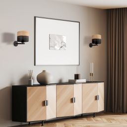 TK Lighting Nicol kinkiet 1x15W czarny/drewno 6539