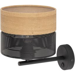 TK Lighting Nicol kinkiet 1x15W czarny/drewno 6539