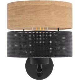 TK Lighting Nicol kinkiet 1x15W czarny/drewno 6539
