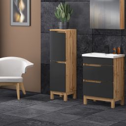 Astor Alma szafka 35x35x127 cm boczna stojąca czarna-dąb AM-SKS-130-BN