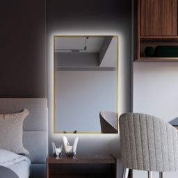 Baltica Design Tiny Border Straight lustro 60x90 cm prostokątne z oświetleniem złoty