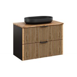 Zestaw Comad Xilo szafka 80 cm podumywalkowa wisząca z blatem i umywalką River 2 czarny/dąb SET-XIL B NAT WOTAN 80CM UN RIVER