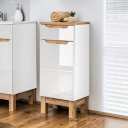 Comad Bali White szafka 86 cm boczna dolna stojąca dąb/biały połysk BALIWHITE810FSC