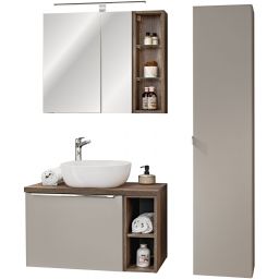 Zestaw Comad Santa Fe Taupe szafka podumywalkowa 80 cm z blatem, umywalką, szafką boczną i szafką z lustrem SET-SFT B 80CM UN 6252 A2