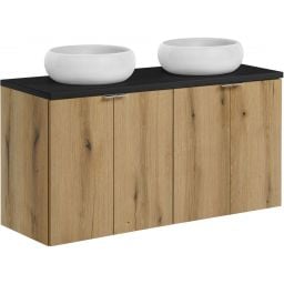 Zestaw Comad Nova Oak/Black szafki 60 cm i 60 cm z blatem meblowym 120 cm dąb/czarny i dwie umywalki Wiki 36x36 cm biały SET-NOA B BLACK 120CM D UN WIKI SW