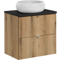 Zestaw Comad Nova Oak/Black szafka z blatem 60 cm wisząca dąb/czarny i umywalka Wiki 36x36 cm biała SET-NOA B BLACK 60CM S UN WIKI SW