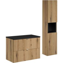 Zestaw Comad Nova Oak/Black szafka z blatem 80 cm wisząca i boczna wysoka z wkładem regału dąb/czarny SET-NOA B BLACK 80CM S HC