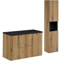 Zestaw Comad Nova Oak/Black szafka z blatem 60 cm z szafką boczną wysoką i regałem dąb/czarny SET-NOA B BLACK 90CM S HC