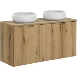 Zestaw Comad Nova Oak szafki 60 cm i 60 cm wiszące z blatem meblowym 120 cm i umywalki Wiki 36x36 cm białe SET-NOA B OAK 120CM D UN WIKI SW