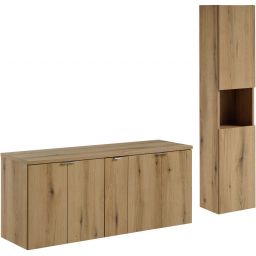 Zestaw Comad Nova Oak szafki 60 cm, 60 cm i 20 cm z blatem meblowym 140 cm i szafka boczna wysoka dąb SET-NOA B OAK 140CM D HC