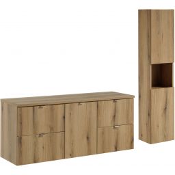 Zestaw Comad Nova Oak szafki 50 cm, 50 cm i 40 cm z blatem meblowym 140 cm i szafka boczna wysoka dąb SET-NOA B OAK 140CM S HC