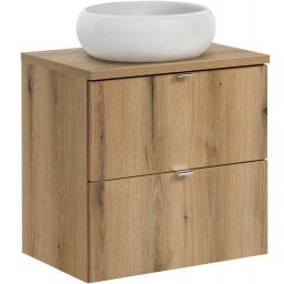 Zestaw Comad Nova Oak szafka z blatem 60 cm wisząca dąb i umywalka Wiki 36x36 cm biała SET-NOA B OAK 60CM S UN WIKI SW