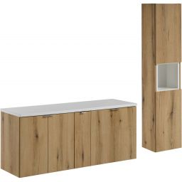 Zestaw Comad Nova Oak szafka podumywalkowa 140 cm dąb z blatem białym i szafką boczną SET-NOA B WHITE 140CM D HC