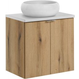 Zestaw Comad Nova Oak/White szafka z blatem 60 cm wisząca dąb/biały i umywalka 36x36 cm biała SET-NOA B WHITE 60CM D UN WIKI SW