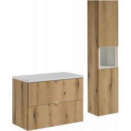 Zestaw Comad Nova Oak/White szafka z blatem 80 cm wisząca i szafka boczna wysoka dąb/biały SET-NOA B WHITE 80CM S HC