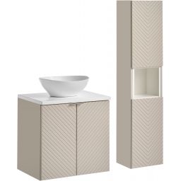 Zestaw Comad Viva Cashmere szafka 60x39x57 cm podumywalkowa wisząca kaszmir z blatem białym, umywalką i szafką boczną SET-VIC B WHITE 60CM D UN LOLA GW HC